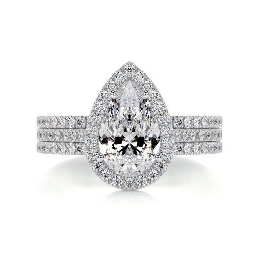 Pear Diamond Halo Trio Set  Ring for Women
