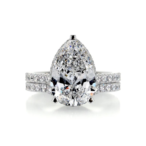 Pear Diamond Hidden Halo Bridal Set For Women
