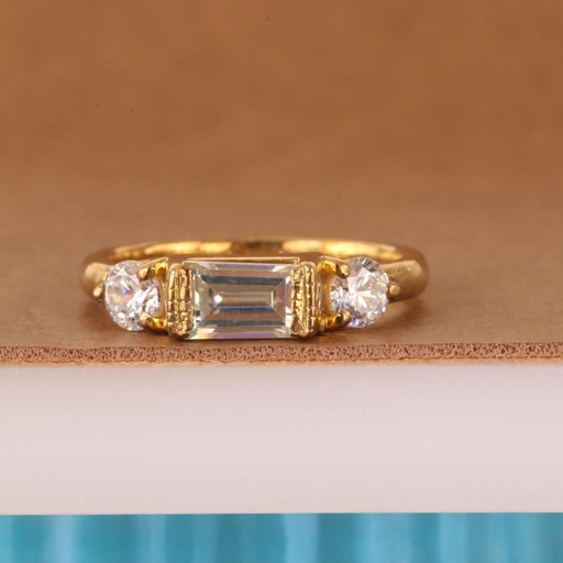 Baguette And Round Cut Diamond 3 Stone Ring for Women