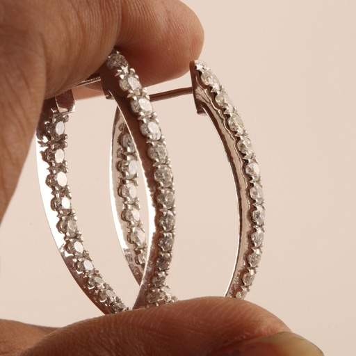 Round Cut Diamond Inside Outside Hoop Earrings For Women