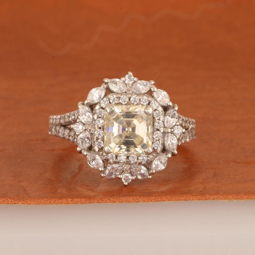 Asscher Cut Diamond Art Deco Engagement Ring for Women